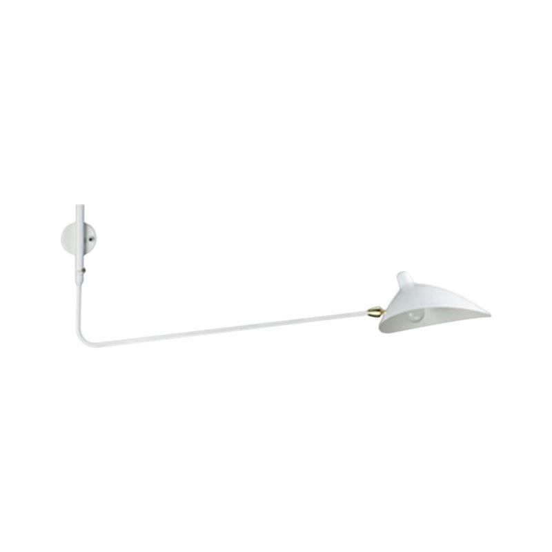 Industrial Conic Wall Sconce Light 1 Light Metallic Sconce Lamp with Long Arm in Black/White for Living Room Clearhalo 'Art deco wall lights' 'Cast Iron' 'Glass' 'Industrial wall lights' 'Industrial' 'Middle century wall lights' 'Modern' 'Rustic wall lights' 'Tiffany' 'Traditional wall lights' 'Wall Lamps & Sconces' 'Wall Lights' Lighting' 1886079