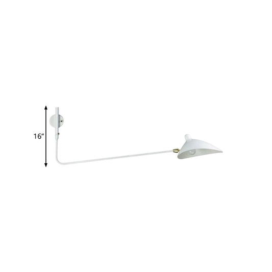 Industrial Conic Wall Sconce Light 1 Light Metallic Sconce Lamp with Long Arm in Black/White for Living Room Clearhalo 'Art deco wall lights' 'Cast Iron' 'Glass' 'Industrial wall lights' 'Industrial' 'Middle century wall lights' 'Modern' 'Rustic wall lights' 'Tiffany' 'Traditional wall lights' 'Wall Lamps & Sconces' 'Wall Lights' Lighting' 1886080