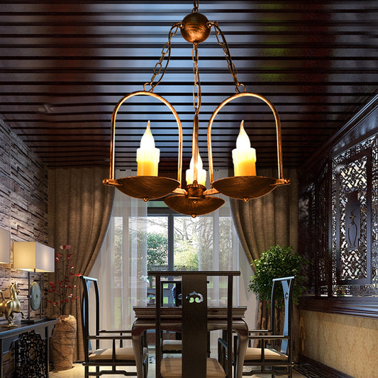 Three-light Candle Chandeliers Metal Vintage Ceiling Pendant Fixture in Bronze for Dining Room Bronze Clearhalo 'Cast Iron' 'Ceiling Lights' 'Chandeliers' 'Industrial Chandeliers' 'Industrial' 'Metal' 'Middle Century Chandeliers' 'Rustic Chandeliers' 'Tiffany' Lighting' 1886081