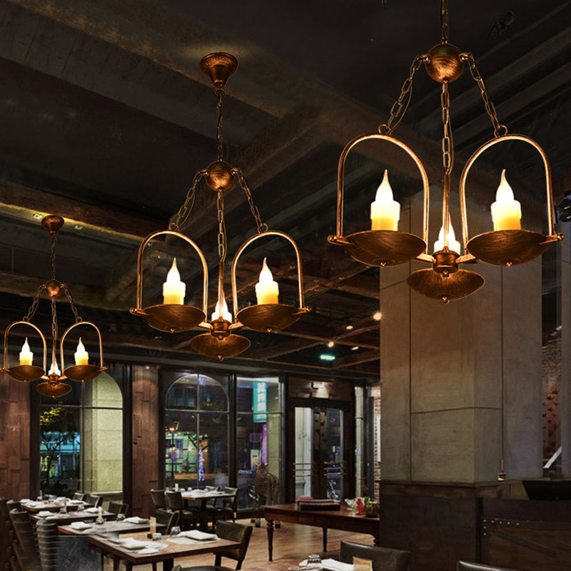 Three-light Candle Chandeliers Metal Vintage Ceiling Pendant Fixture in Bronze for Dining Room Clearhalo 'Cast Iron' 'Ceiling Lights' 'Chandeliers' 'Industrial Chandeliers' 'Industrial' 'Metal' 'Middle Century Chandeliers' 'Rustic Chandeliers' 'Tiffany' Lighting' 1886082