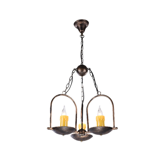Three-light Candle Chandeliers Metal Vintage Ceiling Pendant Fixture in Bronze for Dining Room Clearhalo 'Cast Iron' 'Ceiling Lights' 'Chandeliers' 'Industrial Chandeliers' 'Industrial' 'Metal' 'Middle Century Chandeliers' 'Rustic Chandeliers' 'Tiffany' Lighting' 1886083