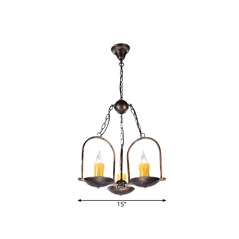 Three-light Candle Chandeliers Metal Vintage Ceiling Pendant Fixture in Bronze for Dining Room Clearhalo 'Cast Iron' 'Ceiling Lights' 'Chandeliers' 'Industrial Chandeliers' 'Industrial' 'Metal' 'Middle Century Chandeliers' 'Rustic Chandeliers' 'Tiffany' Lighting' 1886085