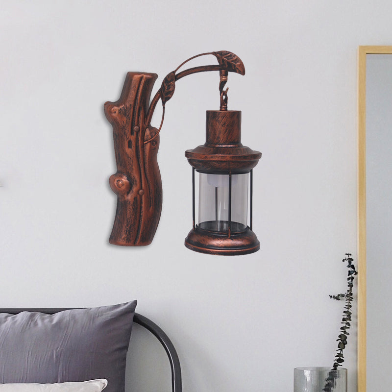 Kerosene Hallway Wall Light Fixture Coastal Clear Glass 1 Light Black/Copper Sconce Lamp Copper Clearhalo 'Industrial wall lights' 'Industrial' 'Middle century wall lights' 'Tiffany' 'Wall Lamps & Sconces' 'Wall Lights' Lighting' 1886086