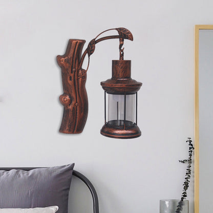 Kerosene Hallway Wall Light Fixture Coastal Clear Glass 1 Light Black/Copper Sconce Lamp Copper Clearhalo 'Industrial wall lights' 'Industrial' 'Middle century wall lights' 'Tiffany' 'Wall Lamps & Sconces' 'Wall Lights' Lighting' 1886086