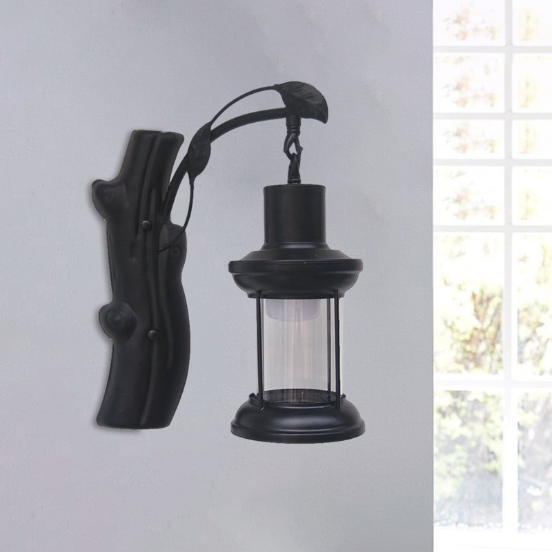 Kerosene Hallway Wall Light Fixture Coastal Clear Glass 1 Light Black/Copper Sconce Lamp Black Clearhalo 'Industrial wall lights' 'Industrial' 'Middle century wall lights' 'Tiffany' 'Wall Lamps & Sconces' 'Wall Lights' Lighting' 1886091