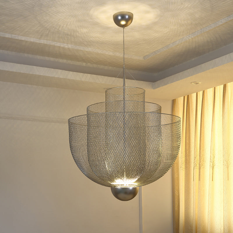 Wire Mesh Bowl Chandelier Light LED Post Modern Hanging Pendant Light in Gold/Silver Clearhalo 'Ceiling Lights' 'Chandeliers' 'Modern Chandeliers' 'Modern' Lighting' 1886126