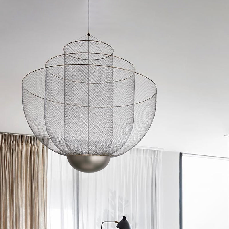 Wire Mesh Bowl Chandelier Light LED Post Modern Hanging Pendant Light in Gold/Silver Clearhalo 'Ceiling Lights' 'Chandeliers' 'Modern Chandeliers' 'Modern' Lighting' 1886127