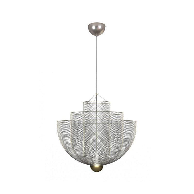 Wire Mesh Bowl Chandelier Light LED Post Modern Hanging Pendant Light in Gold/Silver Clearhalo 'Ceiling Lights' 'Chandeliers' 'Modern Chandeliers' 'Modern' Lighting' 1886128