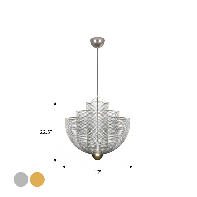 Wire Mesh Bowl Chandelier Light LED Post Modern Hanging Pendant Light in Gold/Silver Clearhalo 'Ceiling Lights' 'Chandeliers' 'Modern Chandeliers' 'Modern' Lighting' 1886129