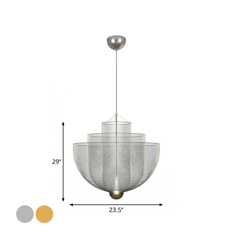 Wire Mesh Bowl Chandelier Light LED Post Modern Hanging Pendant Light in Gold/Silver Clearhalo 'Ceiling Lights' 'Chandeliers' 'Modern Chandeliers' 'Modern' Lighting' 1886130