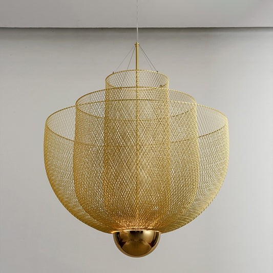 Wire Mesh Bowl Chandelier Light LED Post Modern Hanging Pendant Light in Gold/Silver Clearhalo 'Ceiling Lights' 'Chandeliers' 'Modern Chandeliers' 'Modern' Lighting' 1886132