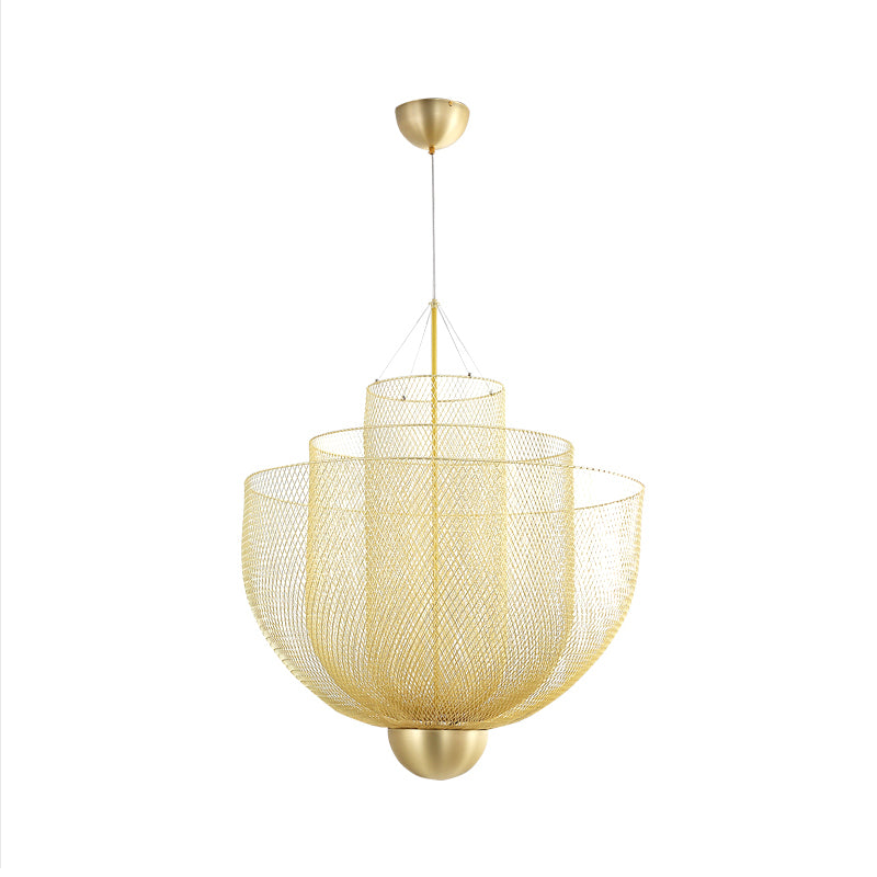 Wire Mesh Bowl Chandelier Light LED Post Modern Hanging Pendant Light in Gold/Silver Clearhalo 'Ceiling Lights' 'Chandeliers' 'Modern Chandeliers' 'Modern' Lighting' 1886133