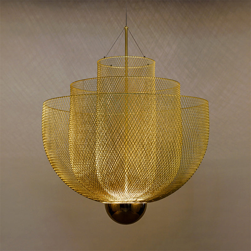 Wire Mesh Bowl Chandelier Light LED Post Modern Hanging Pendant Light in Gold/Silver Clearhalo 'Ceiling Lights' 'Chandeliers' 'Modern Chandeliers' 'Modern' Lighting' 1886134