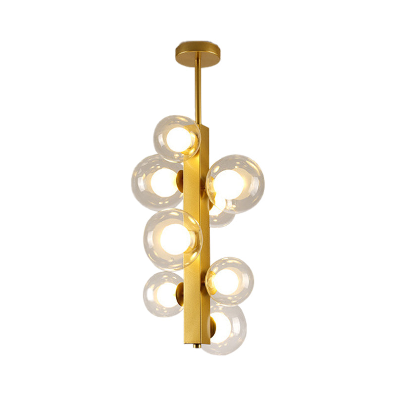 4/8 Lights Gold Linear Suspension Light Simple Modern Metallic Chandelier with Modo Clear/White Glass Shade for Dining Room Clearhalo 'Ceiling Lights' 'Chandeliers' 'Clear' 'Industrial' 'Modern Chandeliers' 'Modern' 'Tiffany' 'Traditional Chandeliers' Lighting' 188626