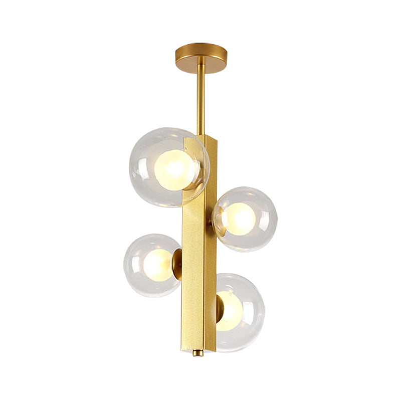 4/8 Lights Gold Linear Suspension Light Simple Modern Metallic Chandelier with Modo Clear/White Glass Shade for Dining Room Clearhalo 'Ceiling Lights' 'Chandeliers' 'Clear' 'Industrial' 'Modern Chandeliers' 'Modern' 'Tiffany' 'Traditional Chandeliers' Lighting' 188633