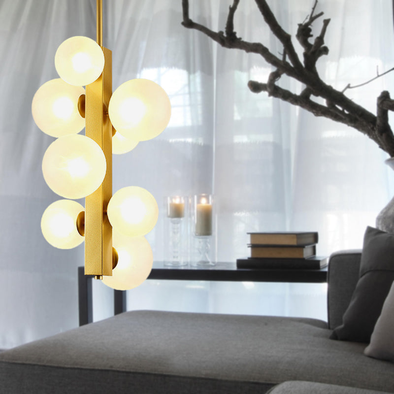 4/8 Lights Gold Linear Suspension Light Simple Modern Metallic Chandelier with Modo Clear/White Glass Shade for Dining Room Clearhalo 'Ceiling Lights' 'Chandeliers' 'Clear' 'Industrial' 'Modern Chandeliers' 'Modern' 'Tiffany' 'Traditional Chandeliers' Lighting' 188634