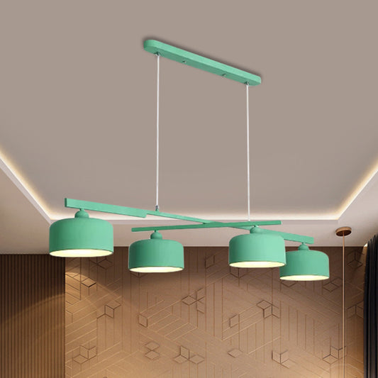 Macaron Drum Shade Hanging Chandelier Metal 4 Lights Ceiling Lamp over Dining Table Clearhalo 'Ceiling Lights' 'Island Lights' Lighting' 1886390
