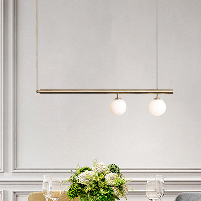Post Modern Bubble Shade Linear Chandelier Glass Shade Gold Finish Hanging Lamp for Dining Room 2 Brass Clearhalo 'Ceiling Lights' 'Island Lights' Lighting' 1886413