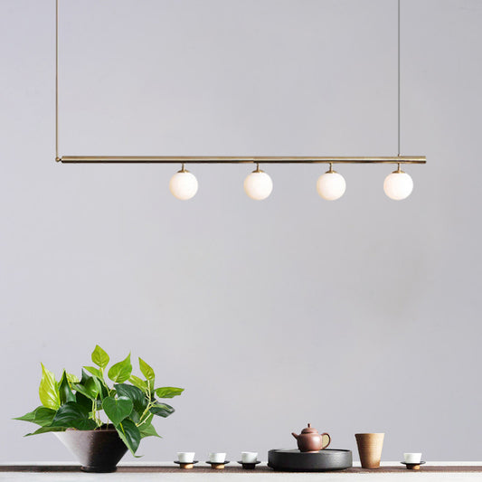 Post Modern Bubble Shade Linear Chandelier Glass Shade Gold Finish Hanging Lamp for Dining Room 4 Brass