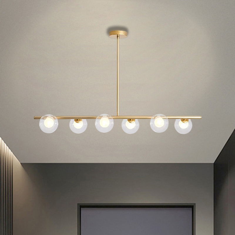 Clear Glass Ball Island Light over Dining Table 6 Light Modern Metallic Hanging Chandelier in Black/Gold Clearhalo 'Ceiling Lights' 'Island Lights' Lighting' 1886535