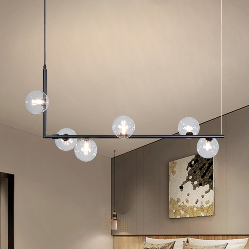 Contemporary Right Angle Linear Chandelier 6/8 Lights Glass Shade Island Light in Black/Gold Clearhalo 'Ceiling Lights' 'Island Lights' Lighting' 1886549