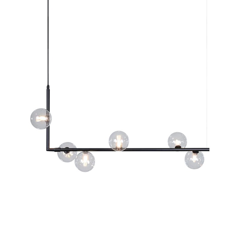 Contemporary Right Angle Linear Chandelier 6/8 Lights Glass Shade Island Light in Black/Gold Clearhalo 'Ceiling Lights' 'Island Lights' Lighting' 1886551