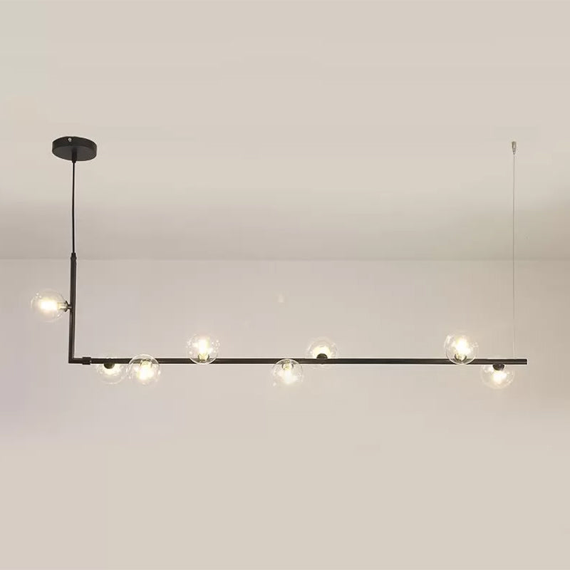 Contemporary Right Angle Linear Chandelier 6/8 Lights Glass Shade Island Light in Black/Gold Clearhalo 'Ceiling Lights' 'Island Lights' Lighting' 1886555