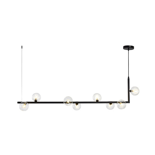 Contemporary Right Angle Linear Chandelier 6/8 Lights Glass Shade Island Light in Black/Gold Clearhalo 'Ceiling Lights' 'Island Lights' Lighting' 1886556