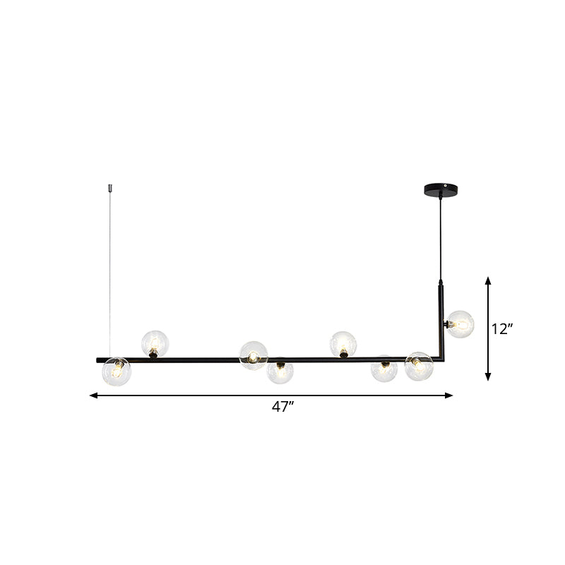 Contemporary Right Angle Linear Chandelier 6/8 Lights Glass Shade Island Light in Black/Gold Clearhalo 'Ceiling Lights' 'Island Lights' Lighting' 1886557