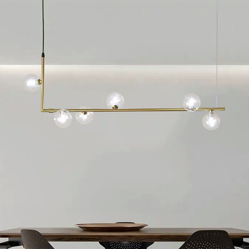 Contemporary Right Angle Linear Chandelier 6/8 Lights Glass Shade Island Light in Black/Gold Clearhalo 'Ceiling Lights' 'Island Lights' Lighting' 1886559