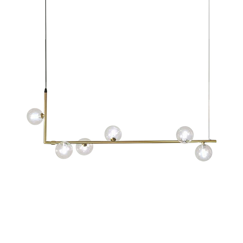 Contemporary Right Angle Linear Chandelier 6/8 Lights Glass Shade Island Light in Black/Gold Clearhalo 'Ceiling Lights' 'Island Lights' Lighting' 1886561