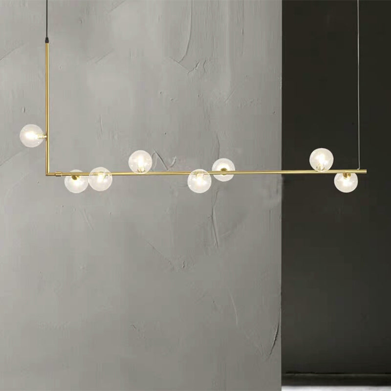 Contemporary Right Angle Linear Chandelier 6/8 Lights Glass Shade Island Light in Black/Gold Clearhalo 'Ceiling Lights' 'Island Lights' Lighting' 1886564