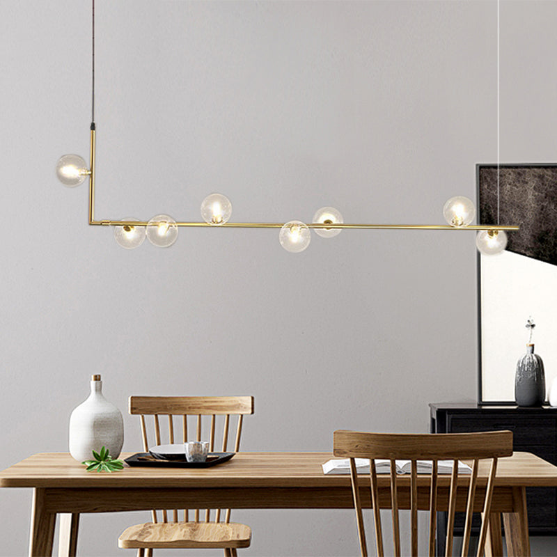 Contemporary Right Angle Linear Chandelier 6/8 Lights Glass Shade Island Light in Black/Gold Clearhalo 'Ceiling Lights' 'Island Lights' Lighting' 1886565