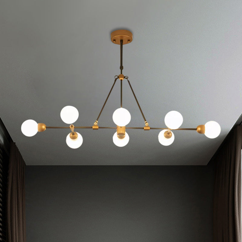 Post Modern Brass Finish Island Light with Orb Shade 8-Light Metal Hanging Lamp for Dining Room Clearhalo 'Ceiling Lights' 'Glass shade' 'Glass' 'Island Lights' Lighting' 1886604