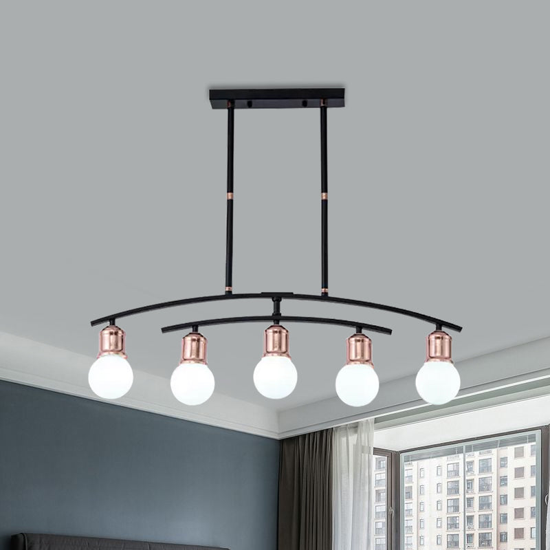Simple Style Bare Bulb Linear Chandelier Metal 5/7 Lights Black/White Finish Island Light Clearhalo 'Ceiling Lights' 'Glass shade' 'Glass' 'Island Lights' Lighting' 1886624