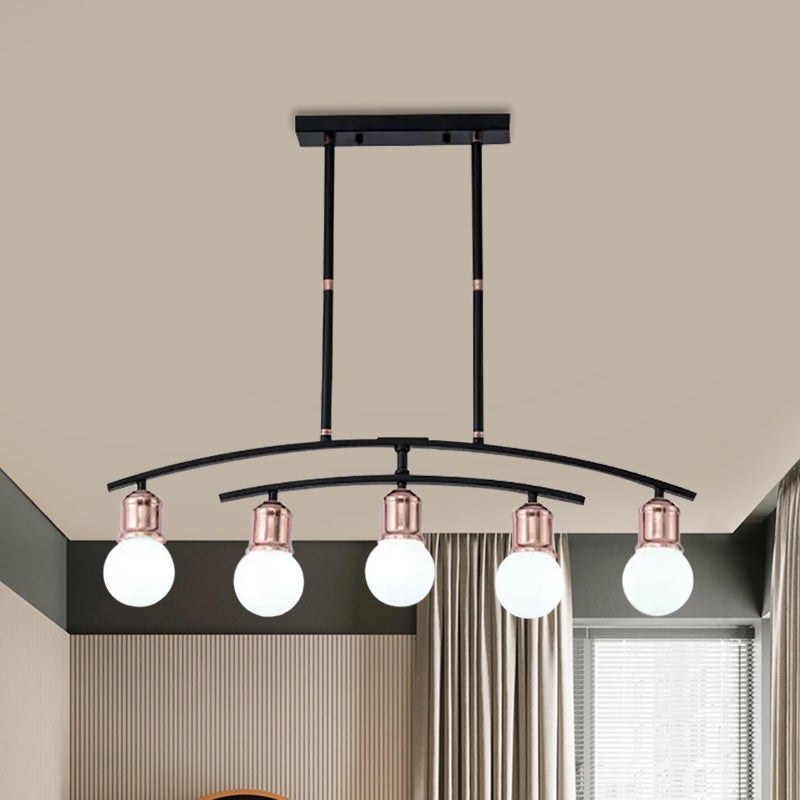 Simple Style Bare Bulb Linear Chandelier Metal 5/7 Lights Black/White Finish Island Light Clearhalo 'Ceiling Lights' 'Glass shade' 'Glass' 'Island Lights' Lighting' 1886625