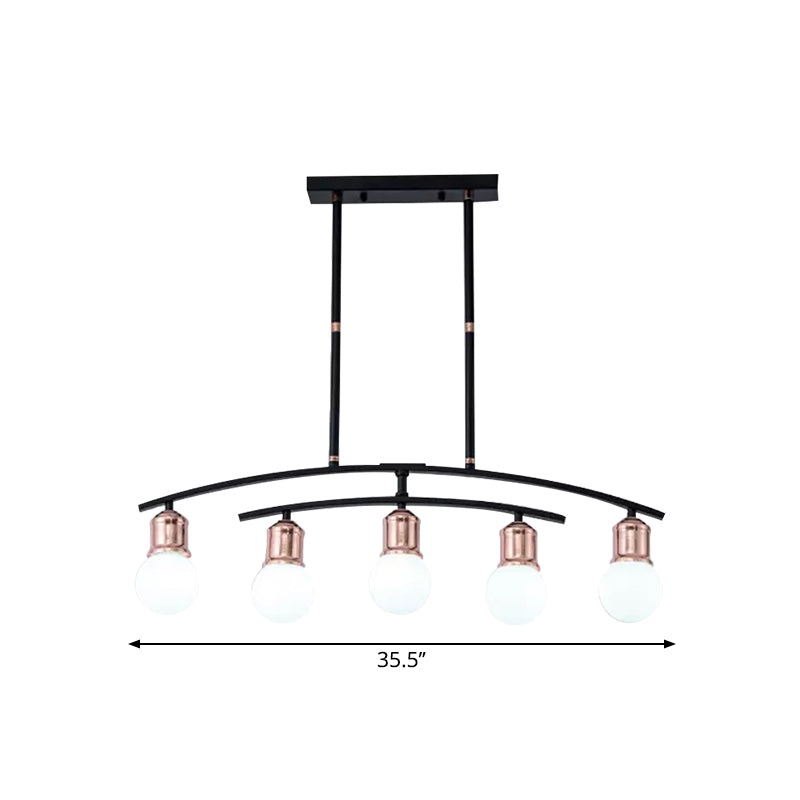 Simple Style Bare Bulb Linear Chandelier Metal 5/7 Lights Black/White Finish Island Light Clearhalo 'Ceiling Lights' 'Glass shade' 'Glass' 'Island Lights' Lighting' 1886627