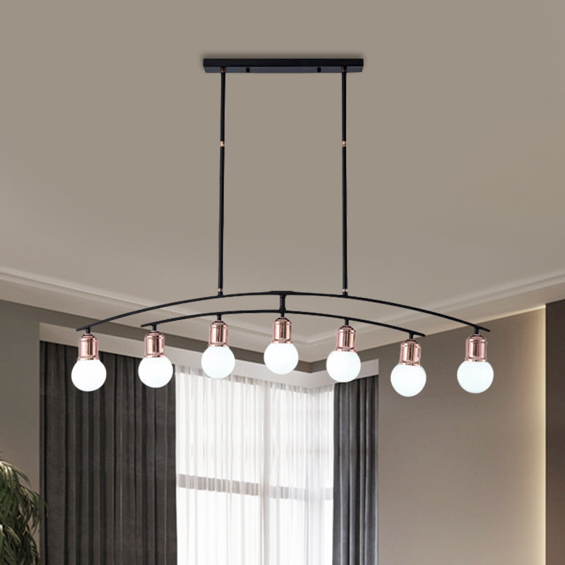 Simple Style Bare Bulb Linear Chandelier Metal 5/7 Lights Black/White Finish Island Light Clearhalo 'Ceiling Lights' 'Glass shade' 'Glass' 'Island Lights' Lighting' 1886629