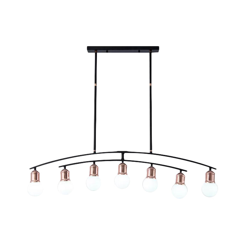 Simple Style Bare Bulb Linear Chandelier Metal 5/7 Lights Black/White Finish Island Light Clearhalo 'Ceiling Lights' 'Glass shade' 'Glass' 'Island Lights' Lighting' 1886631