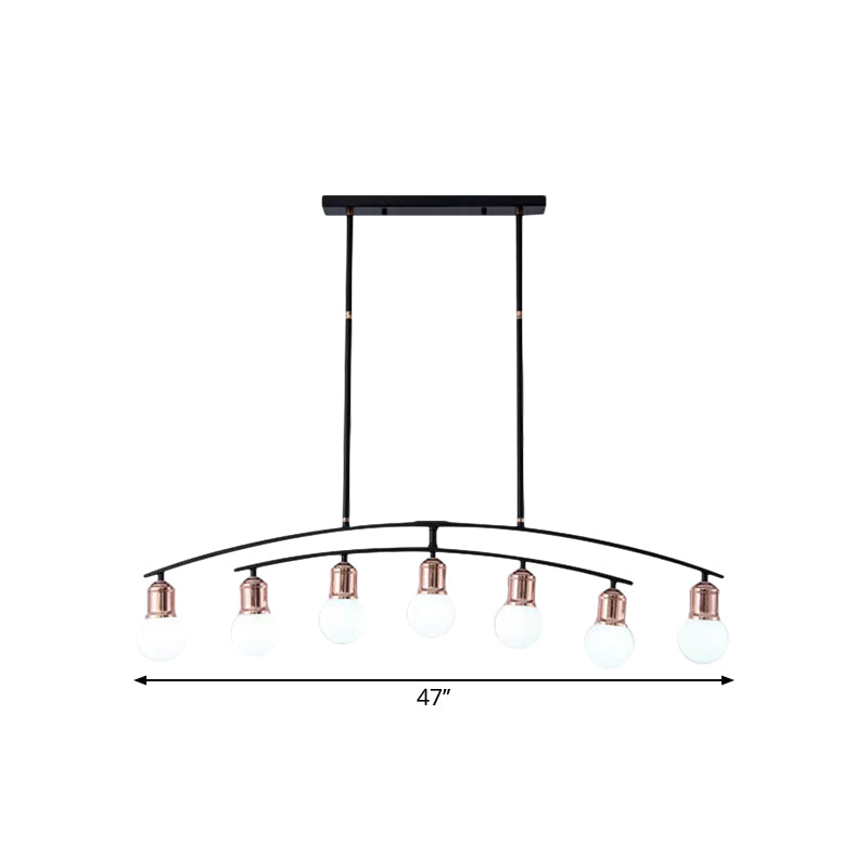 Simple Style Bare Bulb Linear Chandelier Metal 5/7 Lights Black/White Finish Island Light Clearhalo 'Ceiling Lights' 'Glass shade' 'Glass' 'Island Lights' Lighting' 1886632