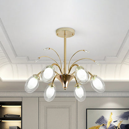 Oval Glass Shade Chandelier Lamp 6/8/10 Head Post Modern Hanging Ceiling Light in Gold 6 Gold Clearhalo 'Ceiling Lights' 'Chandeliers' 'Modern Chandeliers' 'Modern' Lighting' 1886691