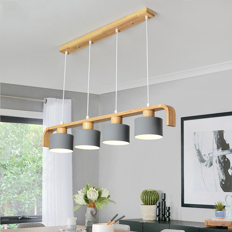 Metal Drum Shade Island Light 3/4 Heads Nordic Simple Chandelier Light for Dining Room Kitchen 4 Grey Clearhalo 'Ceiling Lights' 'Island Lights' Lighting' 1886731