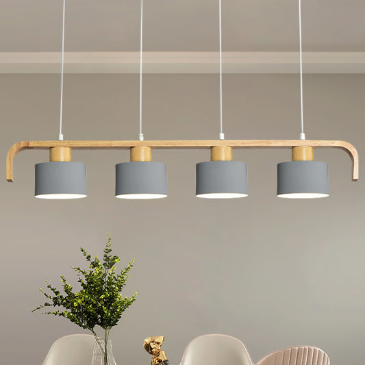 Metal Drum Shade Island Light 3/4 Heads Nordic Simple Chandelier Light for Dining Room Kitchen Clearhalo 'Ceiling Lights' 'Island Lights' Lighting' 1886732
