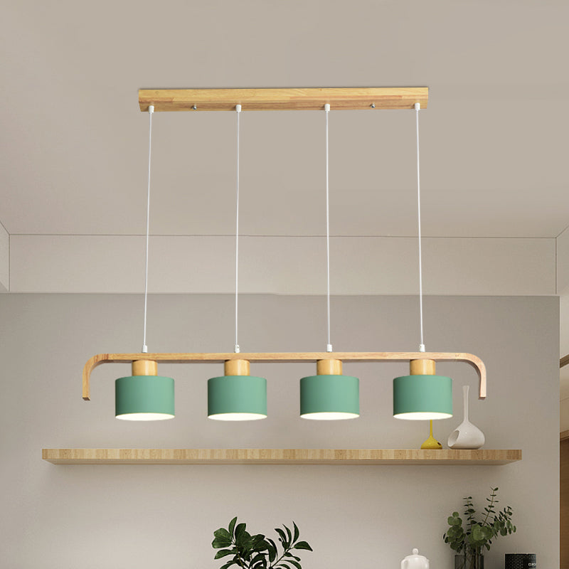 Metal Drum Shade Island Light 3/4 Heads Nordic Simple Chandelier Light for Dining Room Kitchen 4 Green Clearhalo 'Ceiling Lights' 'Island Lights' Lighting' 1886740