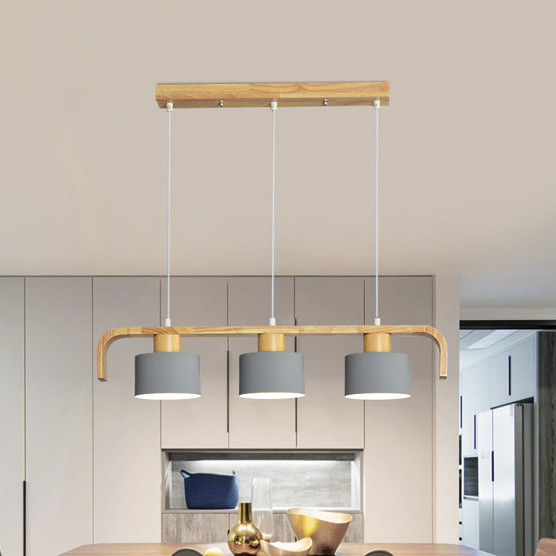 Metal Drum Shade Island Light 3/4 Heads Nordic Simple Chandelier Light for Dining Room Kitchen 3 Grey Clearhalo 'Ceiling Lights' 'Island Lights' Lighting' 1886744