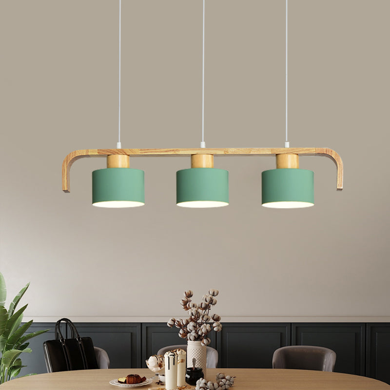 Metal Drum Shade Island Light 3/4 Heads Nordic Simple Chandelier Light for Dining Room Kitchen 3 Green Clearhalo 'Ceiling Lights' 'Island Lights' Lighting' 1886753