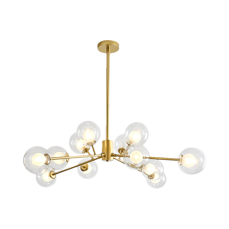 Black/Gold Branching Design Chandelier 9/12 Lights Post Modern Glass Shade Pendant Light Clearhalo 'Ceiling Lights' 'Chandeliers' 'Modern Chandeliers' 'Modern' Lighting' 1886775