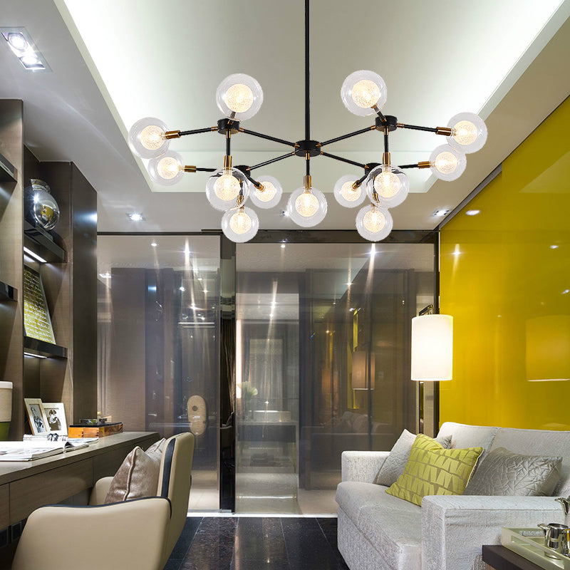 Metal Line Suspension Light with Clear Modo Modern Style Chandelier in Black for Dining Room Clearhalo 'Ceiling Lights' 'Chandeliers' 'Modern Chandeliers' 'Modern' Lighting' 188698