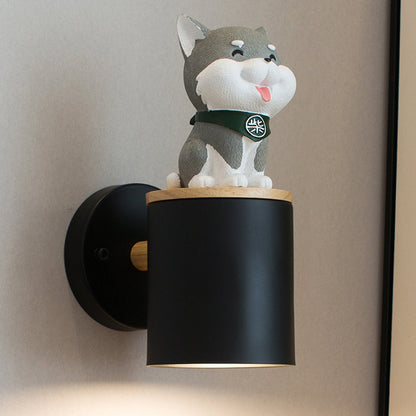 Cylinder Study Room Wall Light with Doggy Deco Resin 1 Head Animal Sconce Light Black Clearhalo 'Wall Lamps & Sconces' 'Wall Lights' Lighting' 188800