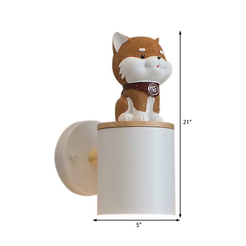 Metal Cylindrical Wall Light with Doggy Child Bedroom 1 Light Modern Sconce Light in White Clearhalo 'Wall Lamps & Sconces' 'Wall Lights' Lighting' 188806